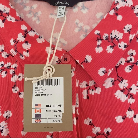 Joules Winslet Dress - Red Ditsy Floral Dress - Size 18 - NWT - Picture 4 of 5